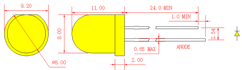 8мм желтый круглый светодиодный светильник с рассеянным желтым светом