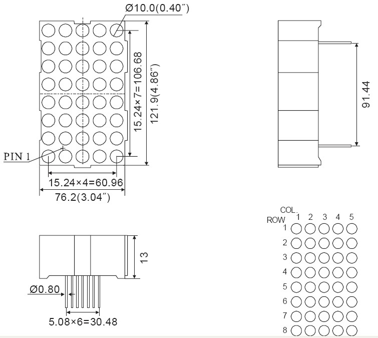 4,6-дюймовый 5x8 светодиодный матричный дисплей