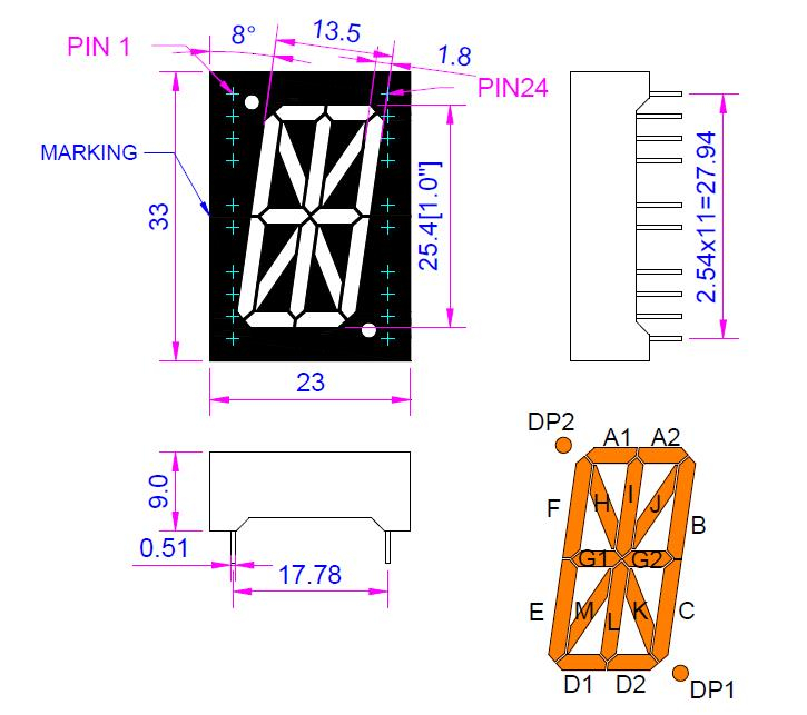 1,0-дюймовый янтарный алфавитно-цифровой светодиодный дисплей