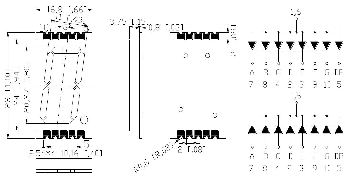 0,8-дюймовый Fout Digit 7-сегментный SMD-дисплей с серой лицевой панелью