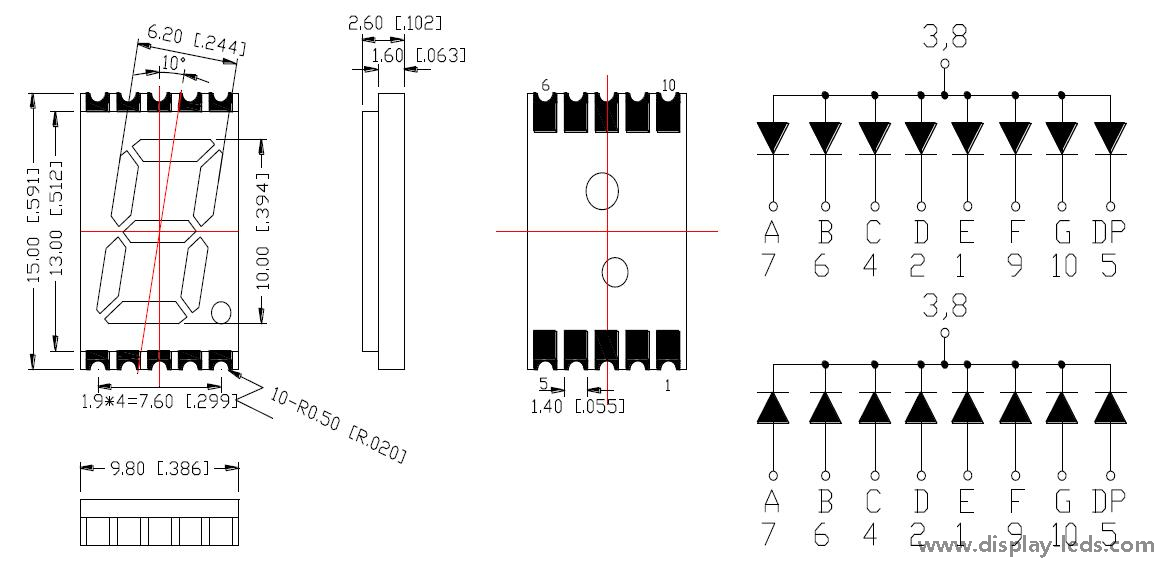 0,39-дюймовый одноразрядный 7-сегментный ультратонкий SMD-дисплей