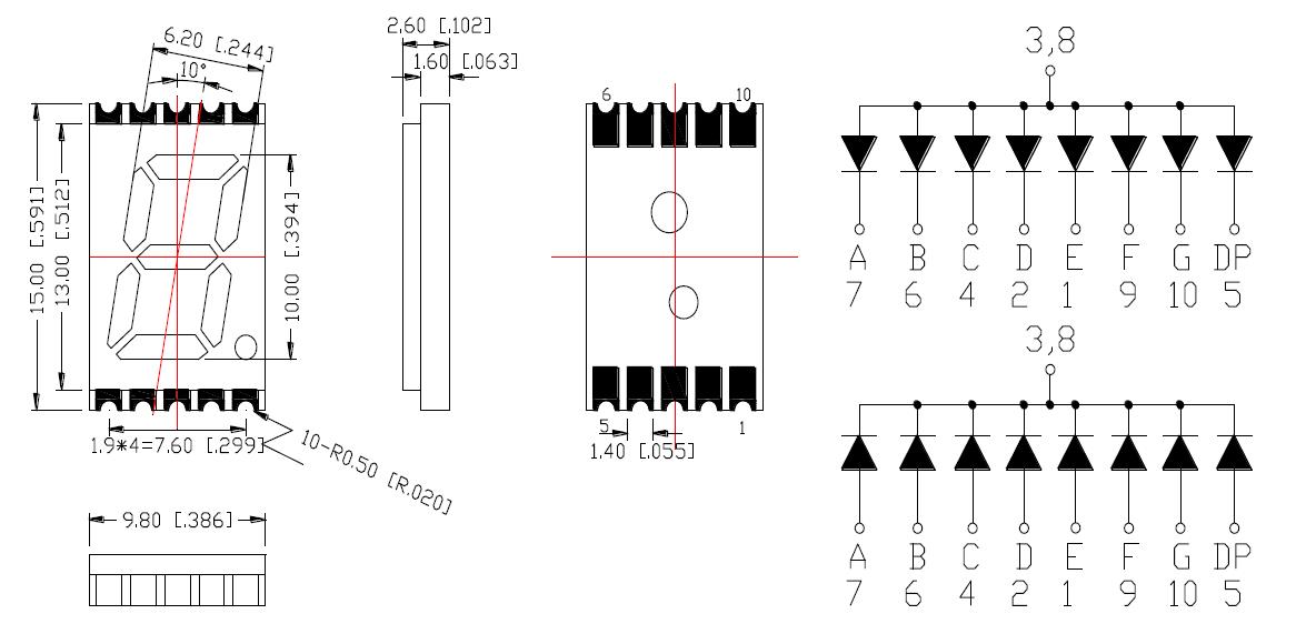 0,39-дюймовый 1-значный SMD-дисплей 3912