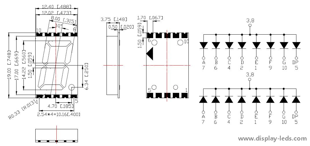 0,56-дюймовый одноразрядный 7-сегментный SMD-дисплей