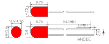 5 мм красная круглая светодиодная лампа с красной диффузией (5,6x4,8 мм)