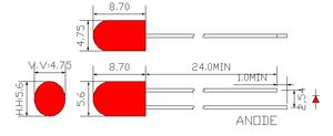 5 мм красная круглая светодиодная лампа с красной диффузией (5,6x4,8 мм)