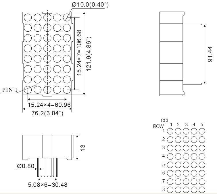 4,6-дюймовый светодиодный матричный дисплей 5x8