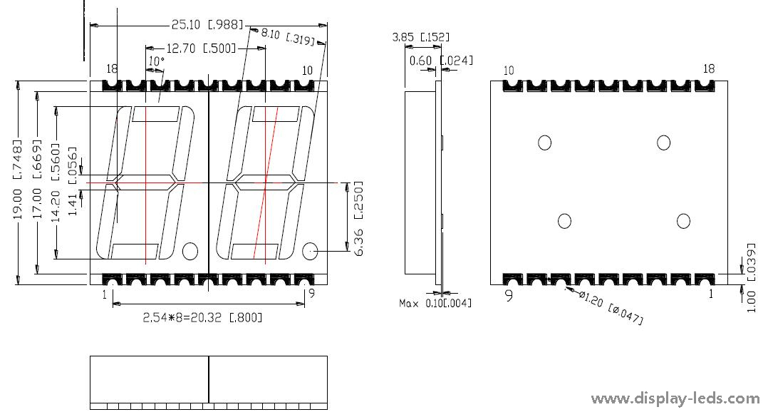 0,56-дюймовый 2-значный 7-сегментный SMD-дисплей