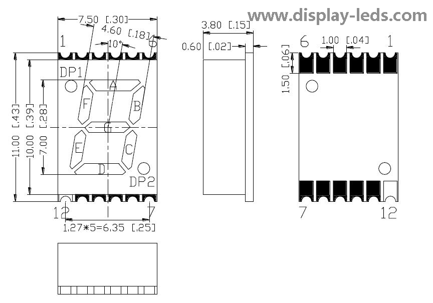 0,28-дюймовый одноразрядный 7-сегментный SMD-дисплей