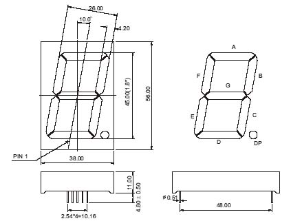 7-сегментный светодиодный дисплей с диагональю 1,8 дюйма (45 мм)