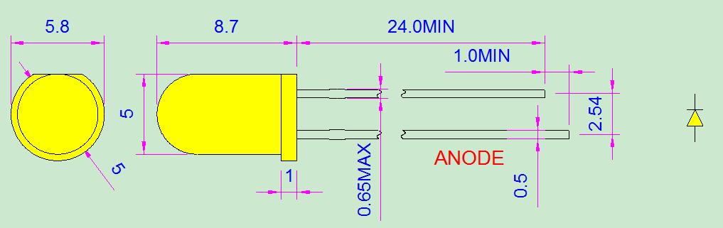 Желтая светодиодная лампа 5 мм
