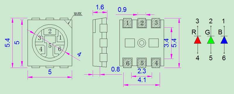 5050 RGB SMD LED с PLCC6