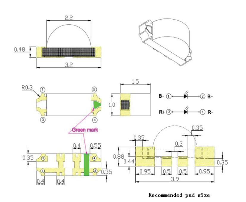 1204 Светодиод красного синего чипа
